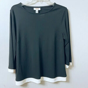 Vtg Talbots Women’s Black White Blouse M Stretchy Knit 3/4 Sleeve Top Minimalist
